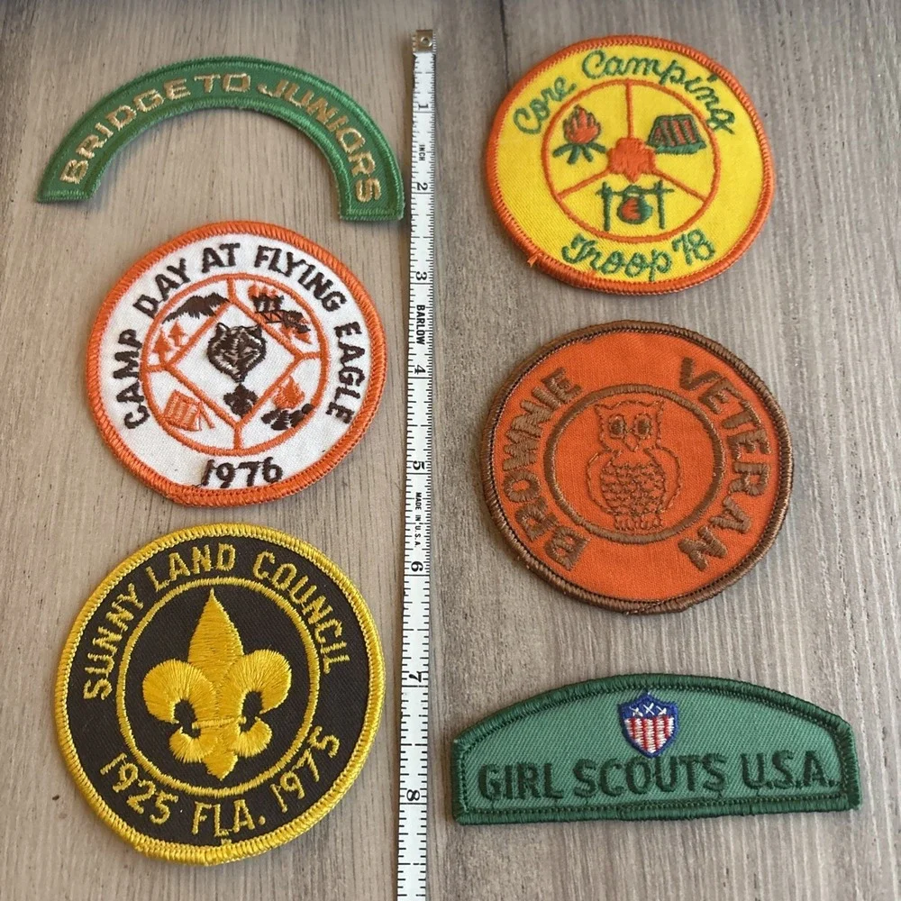 6 Vintage Girl Scout Patches 1970s Sunny Land Council Camp Day Brownie Veteran